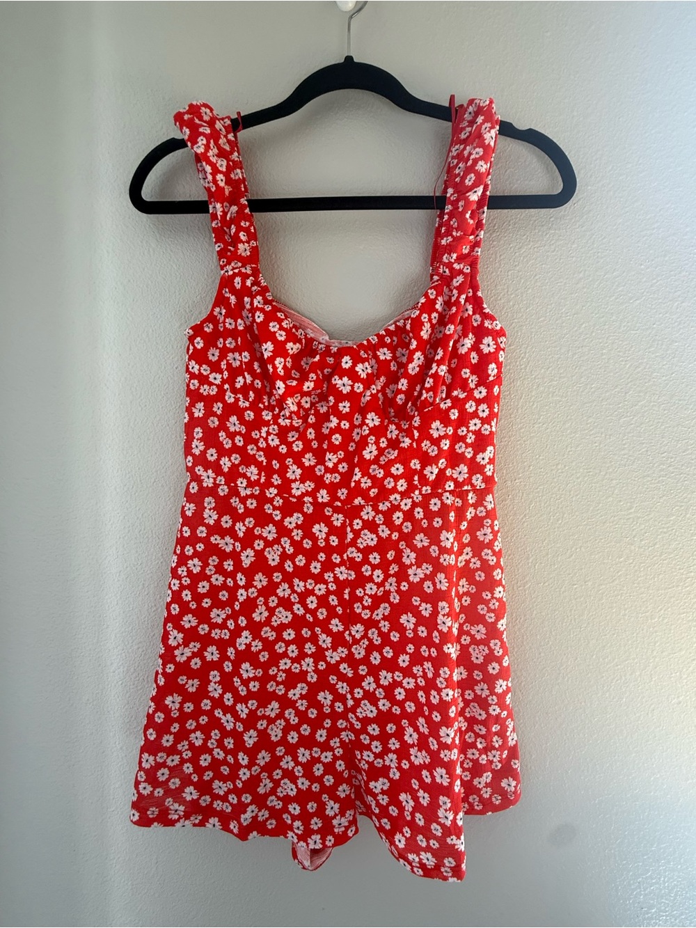 Red & White Floral Romper